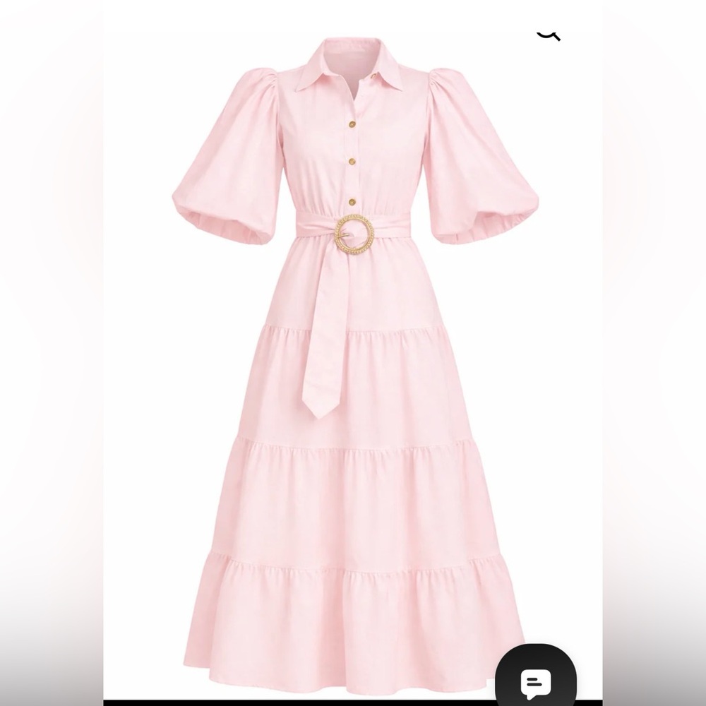 NWT | PINK Aleeza Paris Estelle Balloon Sleeve Elegant Maxi Dress Belt, Size S